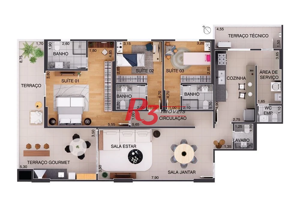 Apartamento à venda, 170 m² por R$ 2.610.000,00 - Aparecida - Santos/SP