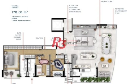 Apartamento com 3 dormitórios à venda, 178 m² por R$ 2.477.602,72 - Boqueirão - Santos/SP