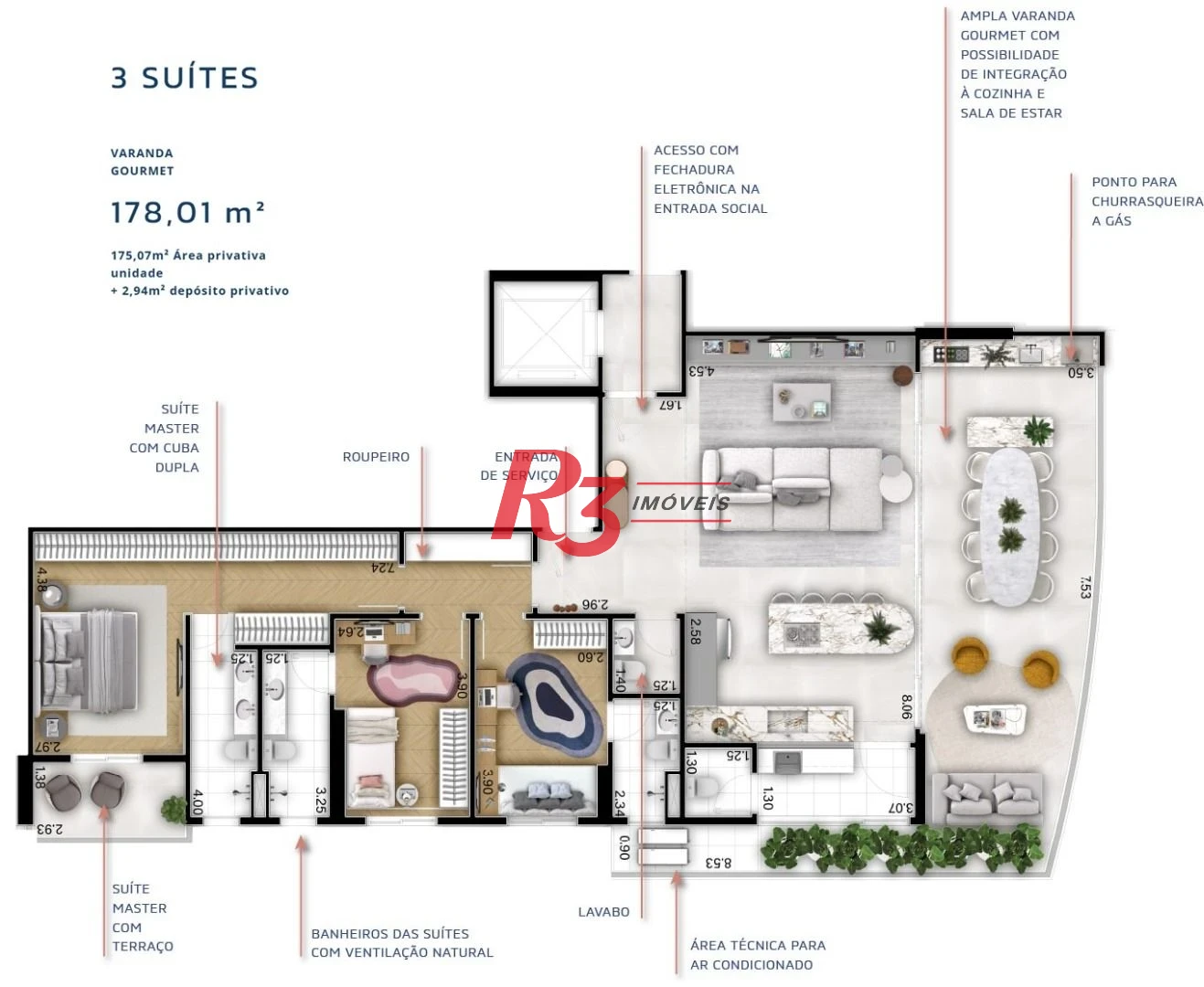 Apartamento com 3 dormitórios à venda, 178 m² por R$ 2.477.602,72 - Boqueirão - Santos/SP