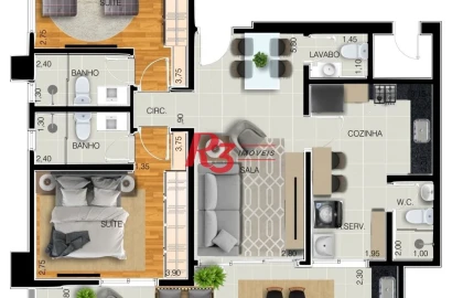 Apartamento com 2 dormitórios à venda, 97 m² por R$ 1.365.437,13 - Embaré - Santos/SP