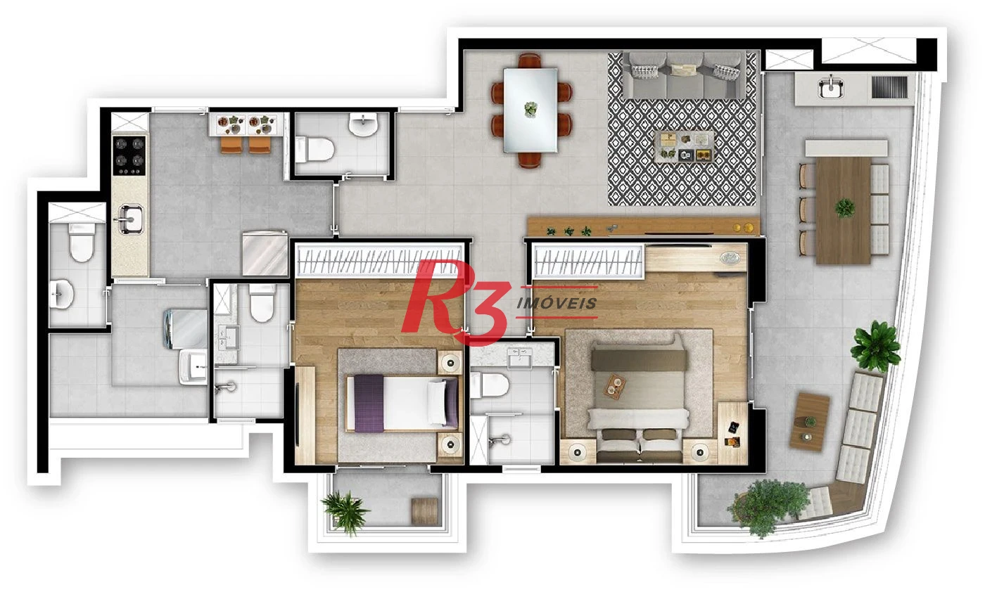 Apartamento à venda, 91 m² por R$ 1.287.654,70 - Boqueirão - Santos/SP