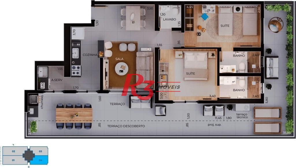 Apartamento Garden à venda, 113 m² por R$ 1.341.294,08 - Boqueirão - Santos/SP