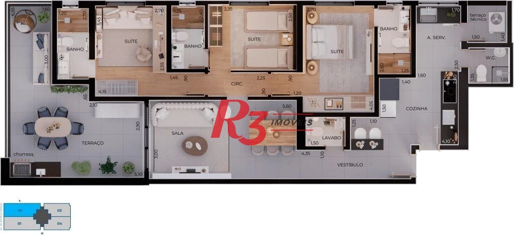 Apartamento à venda, 124 m² por R$ 1.783.476,94 - Boqueirão - Santos/SP