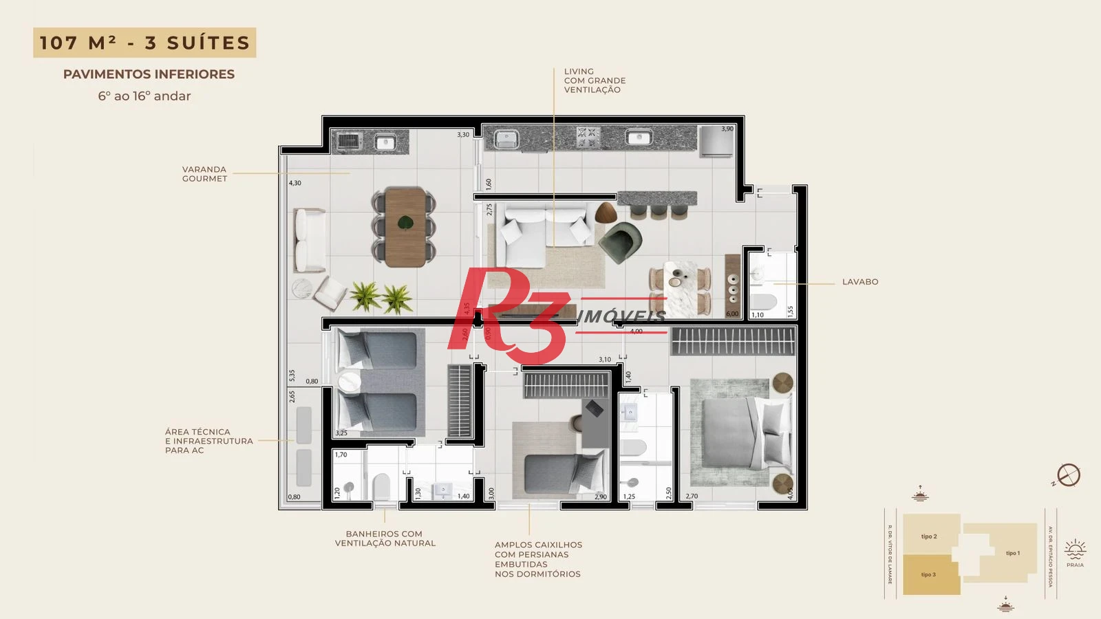 Apartamento à venda, 106 m² por R$ 1.431.659,41 - Boqueirão - Santos/SP