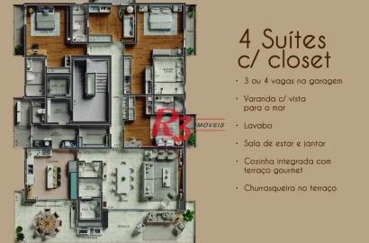 Apartamento à venda, 295 m² por R$ 5.370.000,00 - Ponta da Praia - Santos/SP