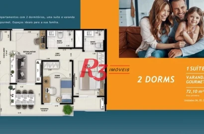Apartamento com 2 dormitórios à venda, 72 m² por R$ 815.082,33 - Encruzilhada - Santos/SP