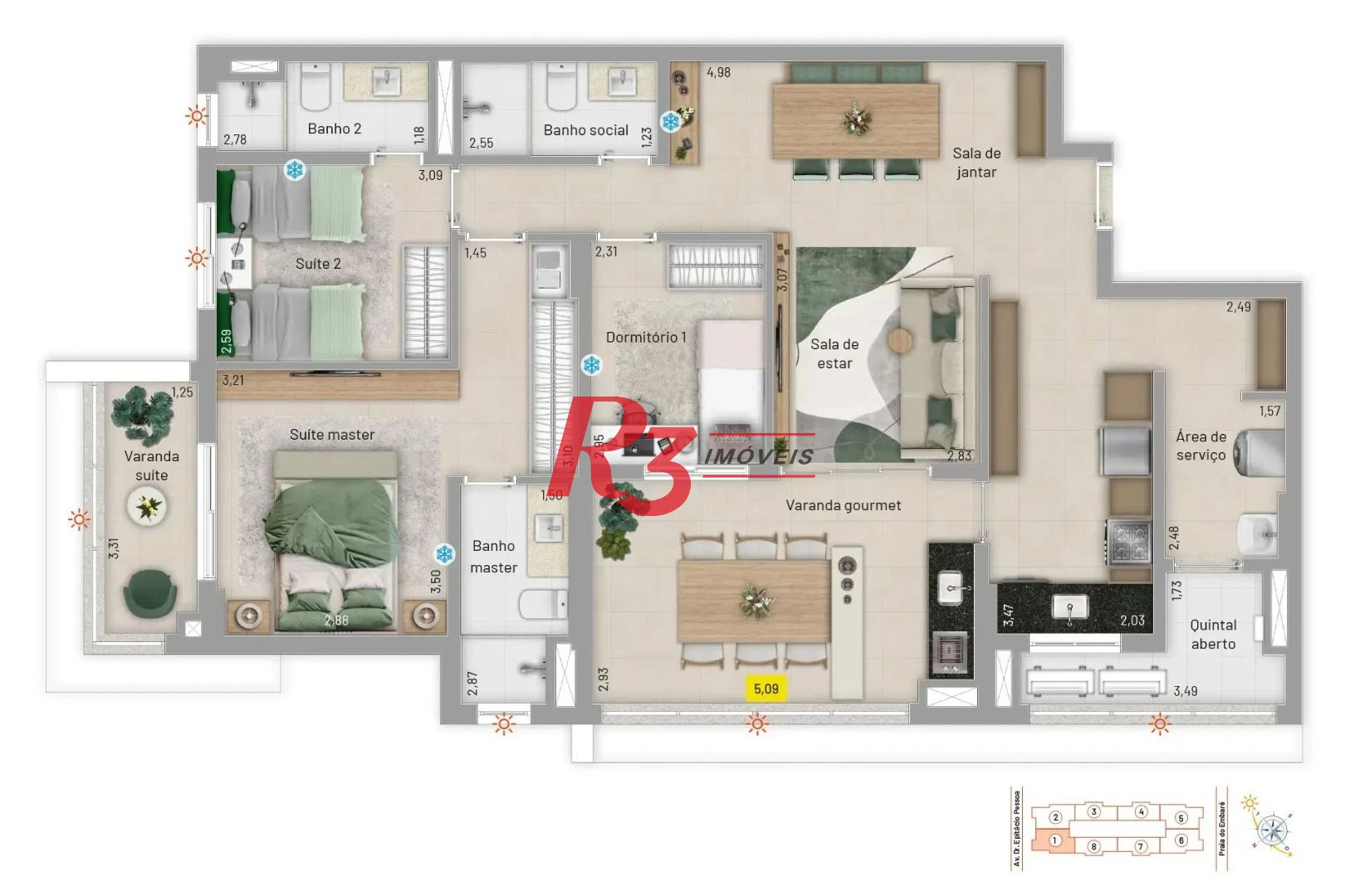 Apartamento à venda, 123 m² por R$ 1.774.000,00 - Embaré - Santos/SP