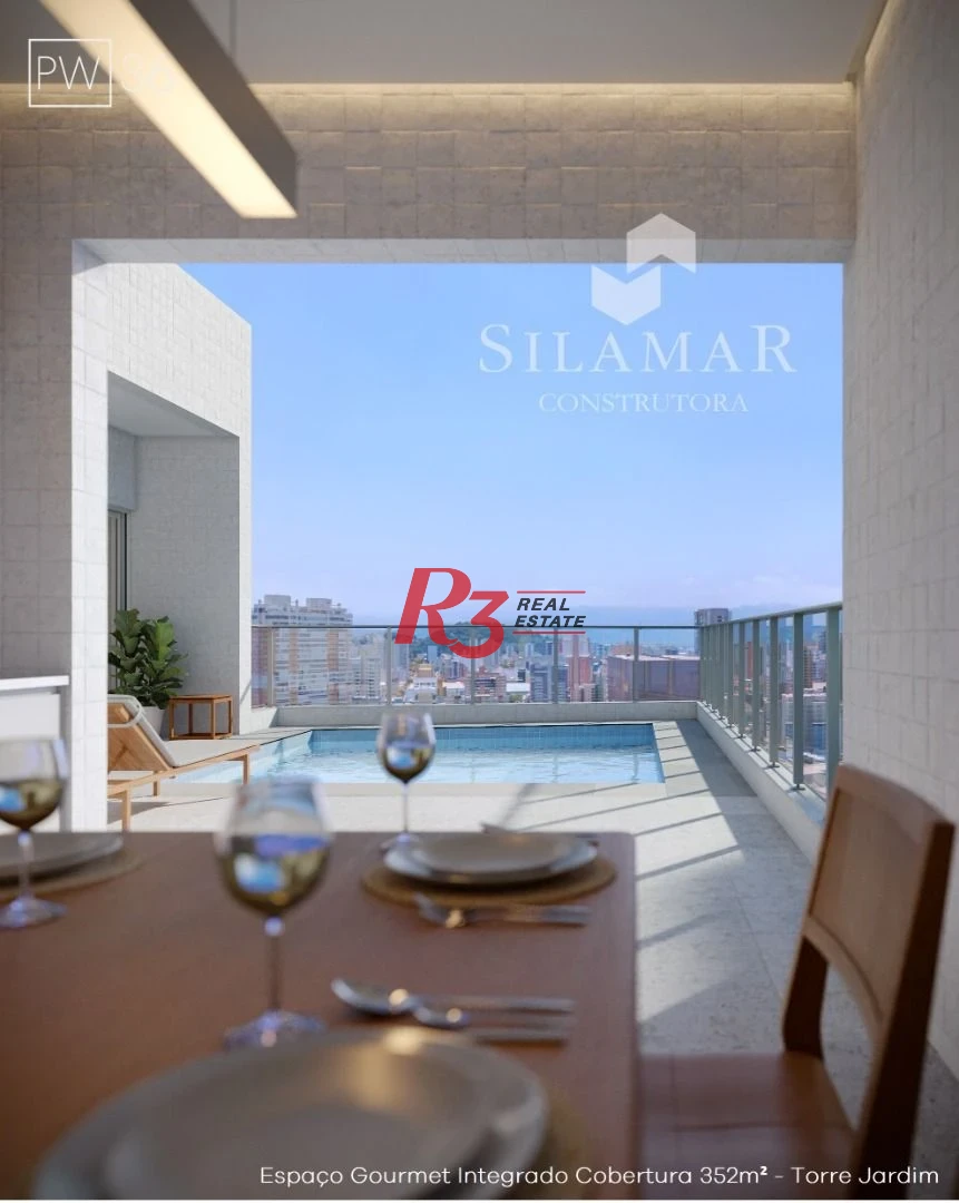 Apartamento com 3 suítes de frente para a praia no Gonzaga à venda, 224 m² por R$ 4.340.000  - Santos/SP
